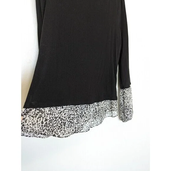 Bailey 44 Shirt Womens Large Black Wool Blend Long Sleeve Animal Print Tunic Top - Picture 4 of 11